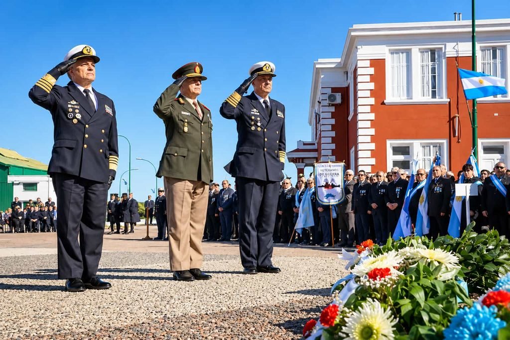 El ministro de Defensa Carlos Presti y el almirante Juan Carlos Romay durante una ceremonia militar.